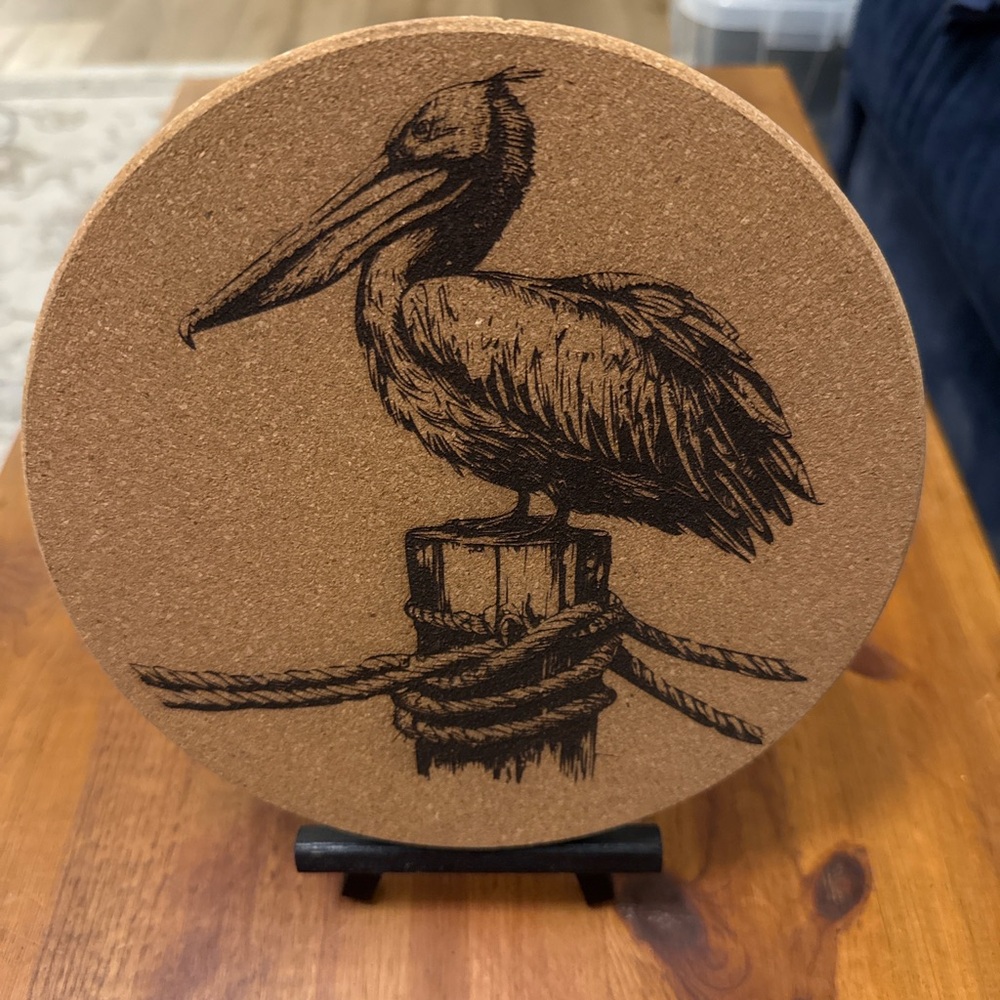 Set of 2 Coastal Cork Trivets Crab 9” Pelican 8” Nautical Beach‎ And Decoration - Picture 4 of 6
